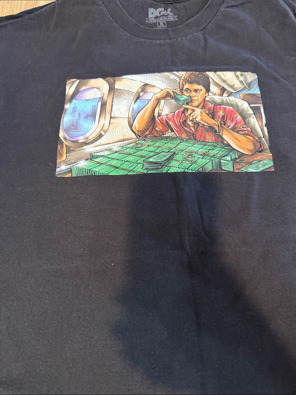 DGK Black Tee with Colorful Plane & Cash Graphic